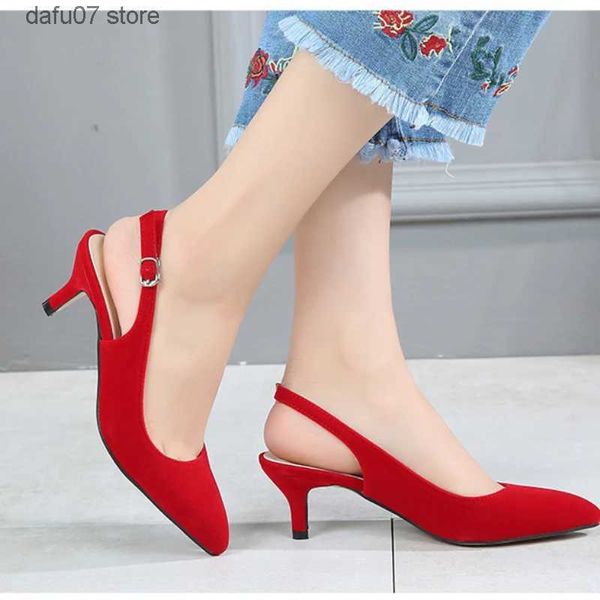 Chaussures de robe grande taille 44-45 femmes chaussures Baotou sandales pompes nouvel été pointu rouge à talons hauts talon mince mariée mariage PartyH2431