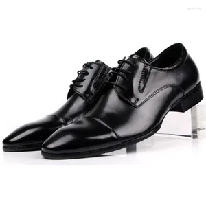 Geklede schoenen groot formaat EUR45 Bruin Tan / Zwart Cap Tenen Oxfords Heren Zakelijk Echt Leer Prom Mannelijke Bruiloft