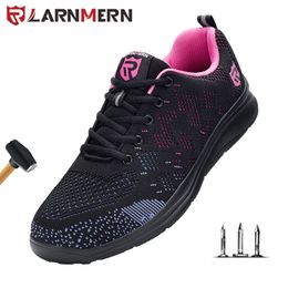 Chaussures habillées Larnmen Hiver Safety Femmes Légères Toe en acier Men Slip sur les bottes de travail respirantes Sneakers 230329