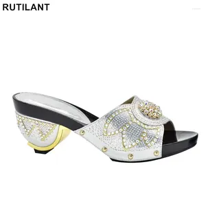 Kleding schoenen nieuwste zilveren kleur African pumps schoen zomer lage hakken Italië vrouwen bruiloft steentje elegante slipper