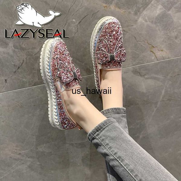 Zapatos de vestir LazySeal Bling Sequine Upper Women Flat Heel Shoe Luxury Butterfly Street Street Calzado casual Drop de envío Plus Tamaño 44 T230208