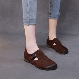 Dress Shoes Leather Retro Nostalgic Mary Jane schoenen Flat Brown Wild Woods Old Movie Clothing With Women's Man Grandma Cowhide 230823