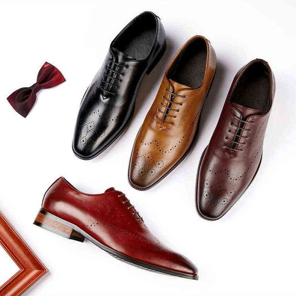 Zapatos de vestir, zapatos de cuero para hombre, novedad de 2022, bloque tallado de primavera, Derby de oficina, negocios formales, Oxford, cepillado a una mano, 220810