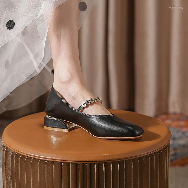 Chaussures habillées en cuir femmes pompes 2022 mode femme Simple bout carré Mary Jane talon épais confortable sans lacet mocassins