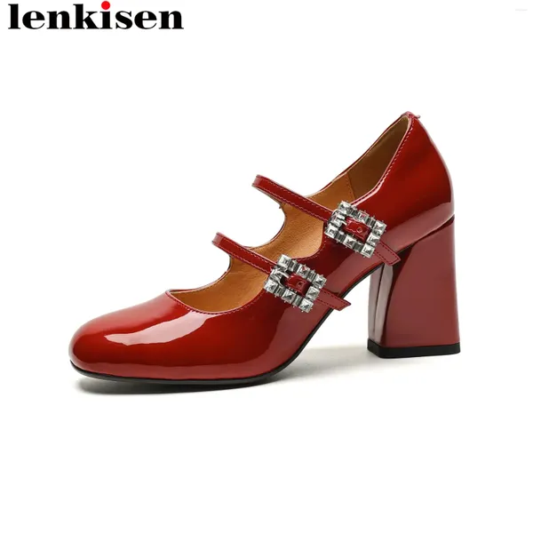 Robe chaussures Lenkisen cuir de vache strass gros talons hauts printemps été bout rond Mary Janes fête peu profonde discothèque mariage femmes pompes