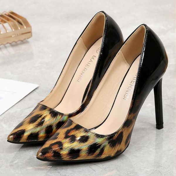 Chaussures habillées léopard dégradé de couleur talons hauts Shoppin travail cuir verni femmes taille 47 escarpins fins dames rouge jaune