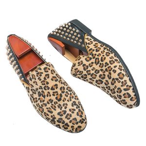 Jurk Schoenen Leopard Heren Loafers Rivet Flock Ademend Slip-On Casual voor met Zapatos De Hombre 221119