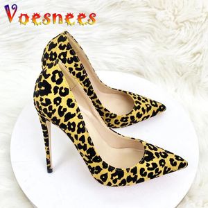 Chaussures habillées Léopard Patter High Heels 12cm Fashion pointu Point Bouche peu profonde Single Européen et American Sexy Women's Party Pumps