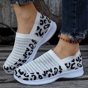 Zapatos de vestir Zapatos planos de punto con estampado de leopardo para mujer 2023 Otoño Mocasines poco profundos transpirables Mujer Casual antideslizante Suela suave Zapatos para caminar T231117