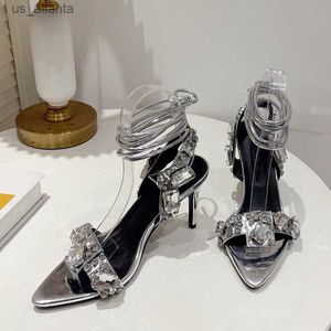 Chaussures habillées liyke 2024 Nouveau design Crystal Diamond Point Toe à lanières Femmes Femmes 8.5 cm