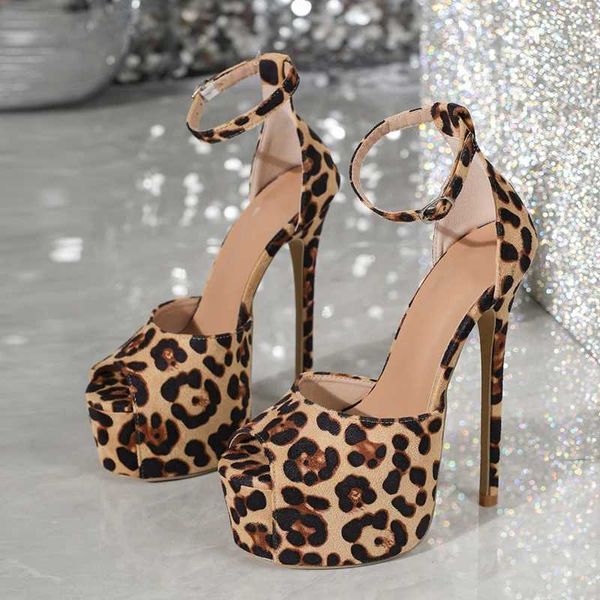 Zapatos de vestir liyke sexy leopardo estampado Extreme tacones de plataforma sandalias mujeres Stiletto Peep Toe Club nocturno Pole Dance Zapatos Mujer H240409 KX5L