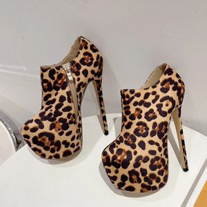 Dress Shoes Liyke Spring Autumn Sexy Leopard Print Round Toe Extreme High Heels Stripper Pole Dance Shoes Fashion Zip Women Platform Pumps 231208