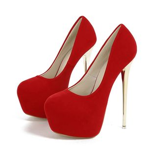 Geklede schoenen Liyke Lente Herfst Sexy Metalen Super Hoge Hakken Platform Pumps Dames Roze Rood Ronde Neus Stiletto Bruiloft Banket Schoenen Maat 45 231208