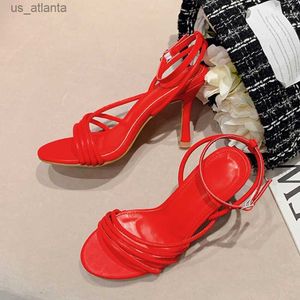 Chaussures habillées liyke été 9.5 cm Gladiateur sandales femmes Street Style Band étroit Toe Open High Heels Fashion Fashion Red White H240403GFXQ