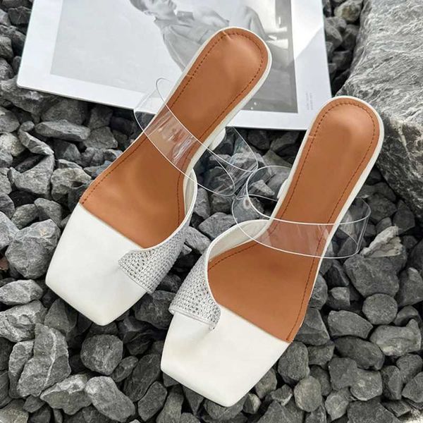 Chaussures habillées liyke Summer Toe Mules High Heels Slippers Female Crystal Sandals PVC STRAPS FRAPPARETS SOLES FEMMES FEMMES H240403PSK1