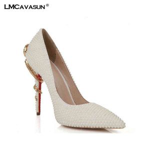 Chaussures habillées LMCAVASUN perle pointue chaussures de mariage de mariée à talons hauts grande taille robe de banquet femme sandales en peau de mouton 220315