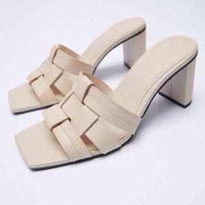 Chaussures habillées LMCAVASUN ZA printemps nouvelles chaussures pour femmes marron beige talon épais pantoufles en cuir de vache sandales extérieures 220315