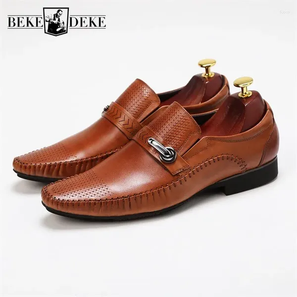 Zapatos de vestir Mocasines Marca Cuero genuino Puntiagudo Casual Transpirable Hombres Resbalón de lujo en negro Marrón Oficina Mocassin formal