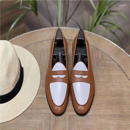 Jurk schoenen loafers comfortabel leer oud geld zapatos hombre puntige teen mocasines vierkante platte plat hiel echte mix oranje