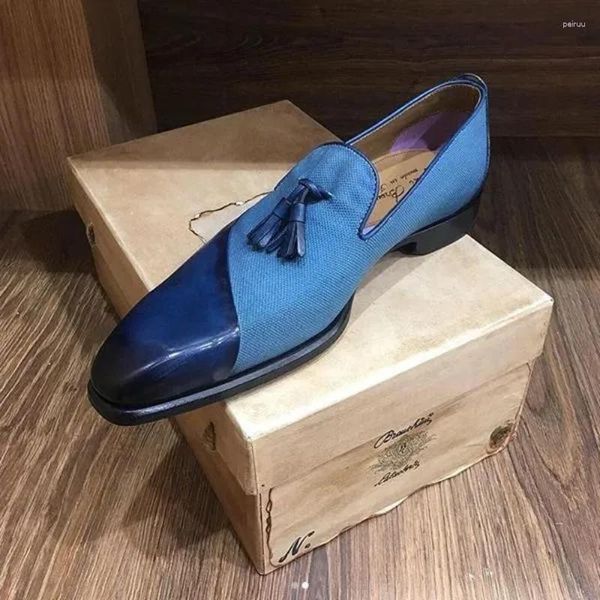 Chaussures habillées Mocassins pour hommes Noir Bleu Glands Bout rond Slip-On Taille faite à la main 38-48 Hommes