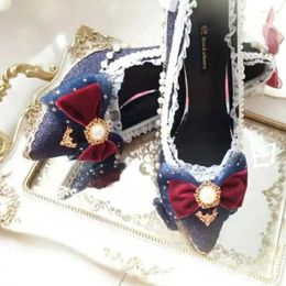 Jurk Schoenen Lolita Handgemaakte Luxe Tea Party Cos Anime Meisje Loli Strik Kant Parel Cosplay Vrouwelijke Lint Bloem Bruiloft