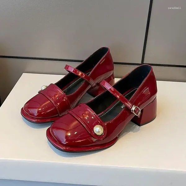 Robe chaussures lolita talons rouge style japonais boucle vintage mary janes femmes bouche peu profonde décontracté étudiant cuir verni