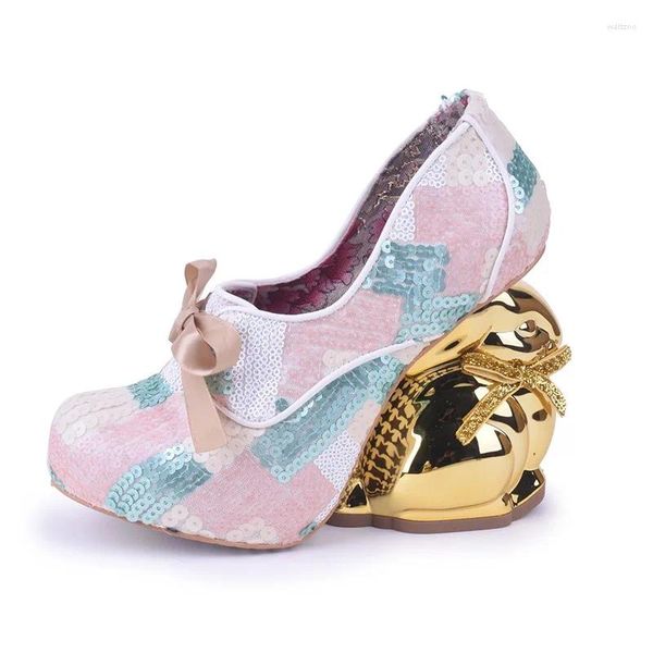 Chaussures habillées lolita mary jane fish scale style paillettes bling décoloration or super haut talon sexy design plate-forme de conception