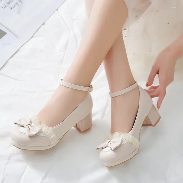 Zapatos de vestir lolita estudiante bowknot hada hada loli dulce tacón grueso con tacón anime cosplay encaje chorlita pu kawaii moda té japonés