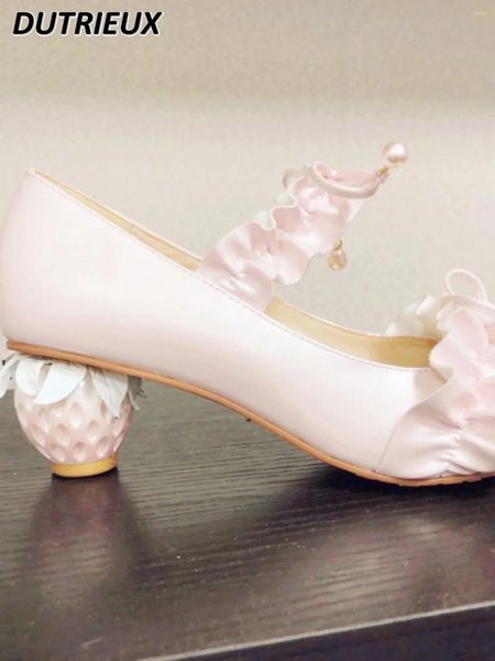 Zapatos de vestir lolita estilo primavera otoño tacones alto encaje dulce lindo hembra simple color sólido 2024 moda elegante para señora