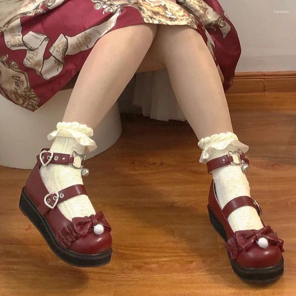 Zapatos de vestir lolita mujer bowknot japonés lolitas anime linda chica cabeza redonda tacón medio 4 cm loli moda harajuku goth kawaii