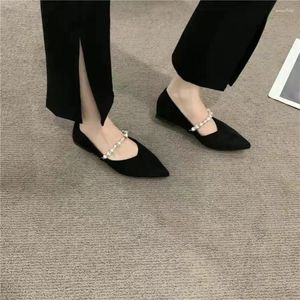 Zapatos de vestir Tacón bajo elegante negro para mujer 2023 Oficina Pearl Calzado de verano para mujer Casual con chic social al por mayor