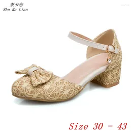 Dress Shoes Low High Heel Women Pumps Girl Heel Mary Janes Woman Kitten Small Plus Size 30 31 32 33 -40 41 42 43