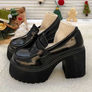 Geklede Schoenen Lucyever Pu Leer Dames Platform Loafers 2023 Gothic Zwart Dikke Hoge Hakken Pumps Vrouw Preppy Stijl Jk Uniform Schoenen Mujer