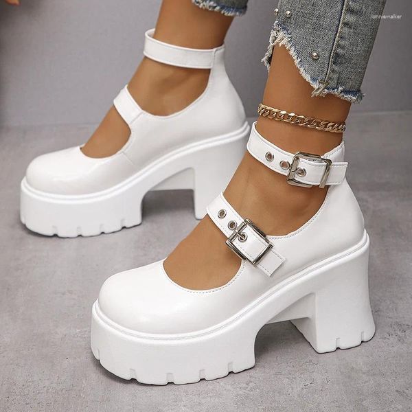 Chaussures habillées lucyever blanc y2k talons hauts pompes femmes 2024 Plateforme de printemps Mary Jane femme plus taille talon épais gothique 42