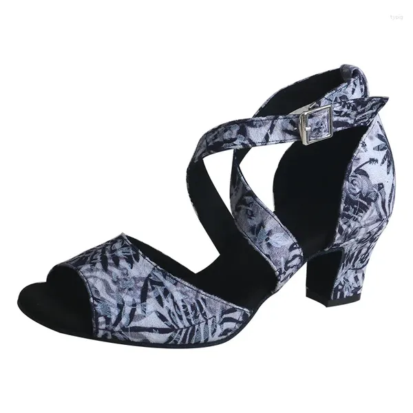 Chaussures habillées Lure Block Talon Daim Fleur Danse Sandales Peep Toe Fond Doux Latin Talons Hauts