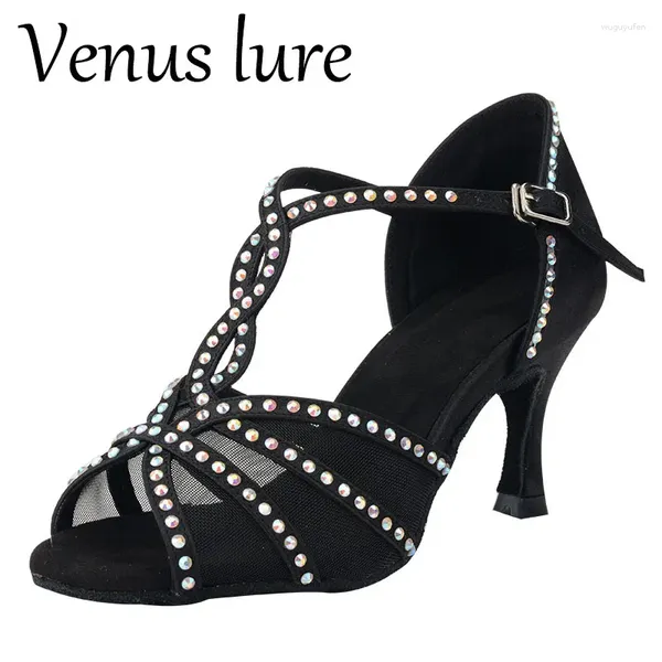 Chaussures habillées leurre talon personnalisé sandales de danse latine femme avec strass noir 7.5cm