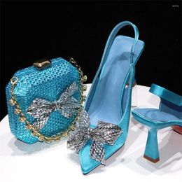 Chaussures de robe de luxe et sac ensemble pour femmes bleu africain dames talons hauts pompes match avec sac à main sac à main sandales escarpins femme CR385