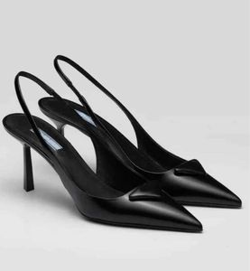 Chaussures habillées Brands de luxe 2024 Sandale de sandale High Heel Talage Black Brackshed Le cuir Pumps Slingback Pumps Black Blanc Leathers 35-40 Chaussures de mode 34464762345