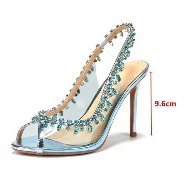 Chaussures habillées Luxury Crystal Pented Strap Womens Pompe Sexy Diaper Toe Transparent PVC Talons hauts minces Spring and Automn Party Wedding Shoes H240409 ORXE