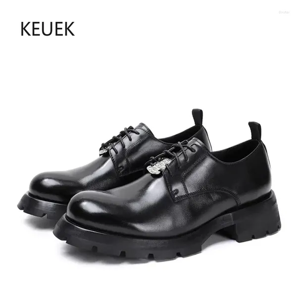 Zapatos de vestir Diseño de lujo Hombres Cuero genuino Suela gruesa Oficina Negocios de gama alta Derby Negro Boda 2C