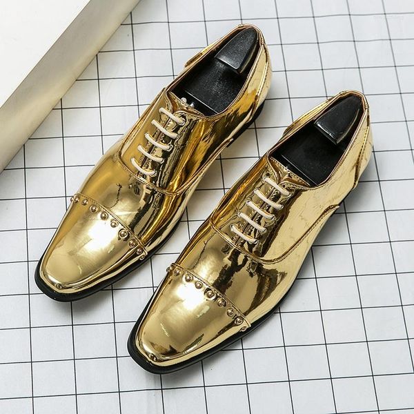 Chaussures habillées De Luxe Designer Glitter Rivet En Cuir Pour Hommes Bleu Or Formelle De Mariage De Bal De Retour Sapatos Tenis Masculino