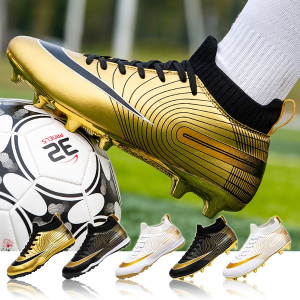 Chaussures habillées de luxe en or Chaussure de football mens chaussures de football pointues longues pour enfants en plein air herbe fissures garçons formation 230719