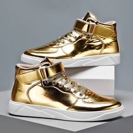 Zapatos de vestir, zapatos dorados de lujo para hombres, zapatillas de diseñador de charol, zapatos altos con espejo para hombres, zapatos casuales de Hip-hop para hombres, zapatillas hombre 231019