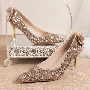 Luxe Goud Zilver Pailletten Pumps Dames Herfst Slip Op Hoge Hakken Feest Bruiloft Schoenen Vrouw Puntschoen Dunne Hakken Schoenen 231024