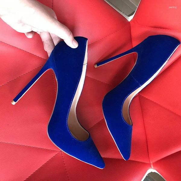 Chaussures habillées talons de luxe Pumps pointues toe hautes femmes suède bleu 8cm 10cm 12cm stiletto femme zapatos mujer mariage