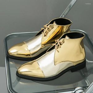 Chaussures habillées luxe haut haut doré hommes mariage pointu bottes lumineuses pour homme doux confortable hommes formels grande taille 46