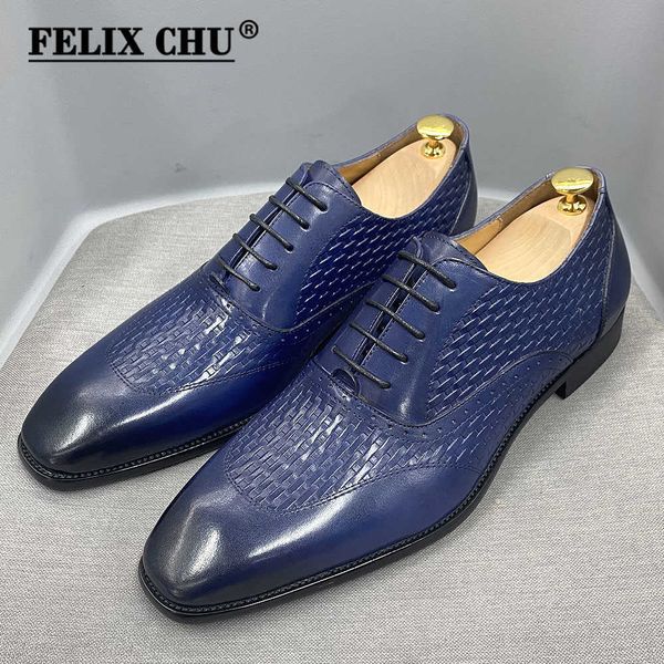 Chaussures habillées de luxe italiennes pour hommes Oxford Chaussures en cuir de vache véritable Bleu Noir Wedd