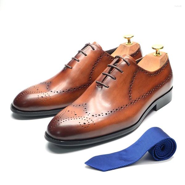 Chaussures habillées luxe italien hommes mariage en cuir véritable à la main Brogue Wingtip Oxford noir marron formel pour hommes