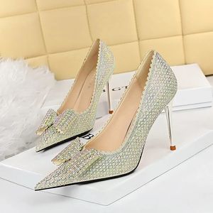 Nette schoenen Luxe Koreaanse versie damesschoenen prinses schoenen feest trouwschoenen 9 cm dunne hoge hak diamanten strikken enkele schoenen grote maten 43 231113