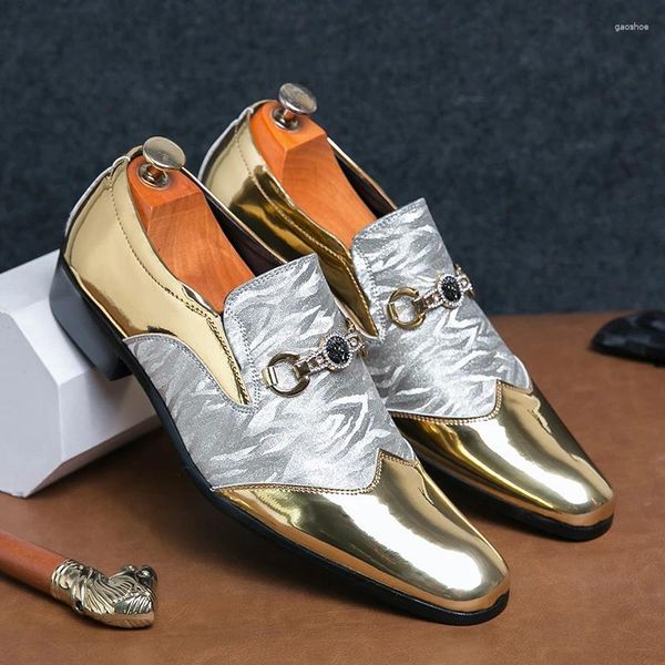 Zapatos de vestir Diseñador de hombre de lujo Brogue de oro puntiagudo Cuero cómodo de alta calidad para hombre Formal Boda Prom Homecoming